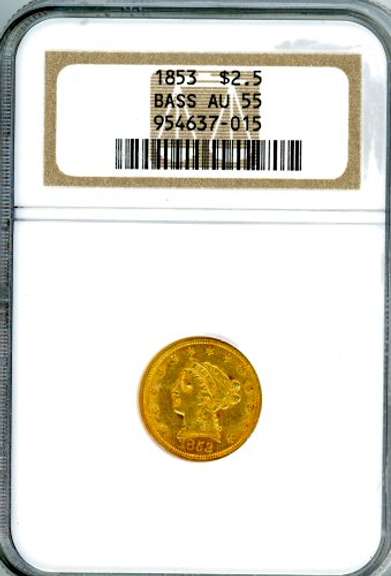 1853 $2½ Liberty Gold Piece in NGC AU55