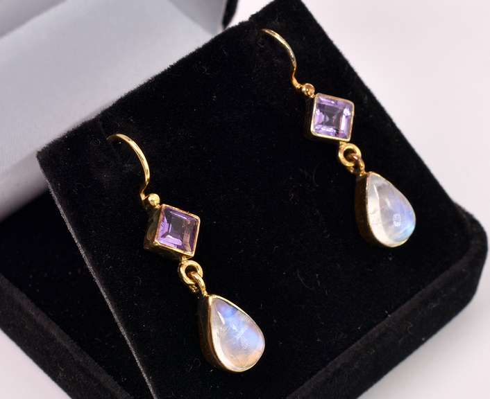 Gold Over Sterling Earrings With Gems