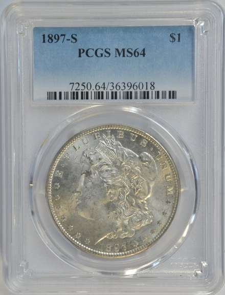 Virtual Gem BU 1897-S Morgan Silver Dollar. PCGS MS64