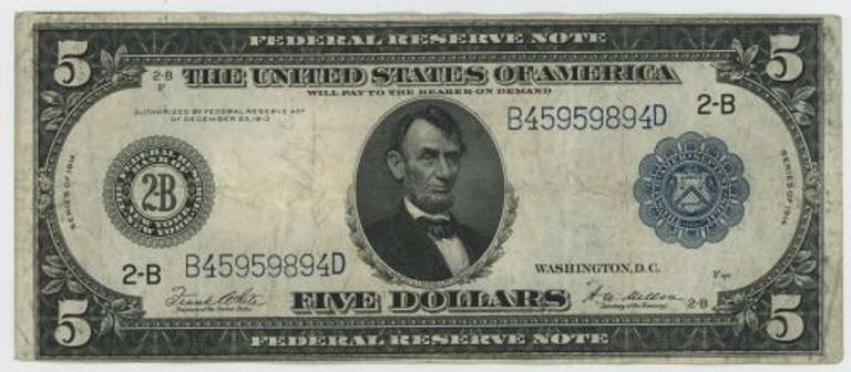 Much nicer 1914 Series Large Size $5 Federal Reserve Note (2-B)
