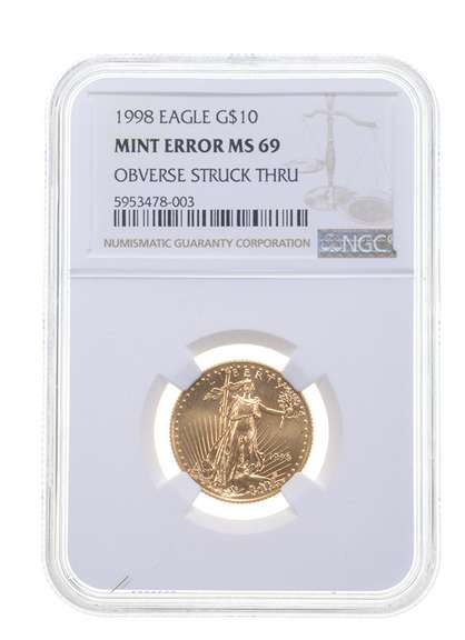 MS69 Mint Error 1998 $10 American Gold Eagle - OBV Struck Thru NGC
