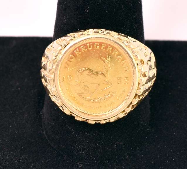 Fantastic Men's 1/10oz Krugerrand Ring in 14K Yellow Gold
