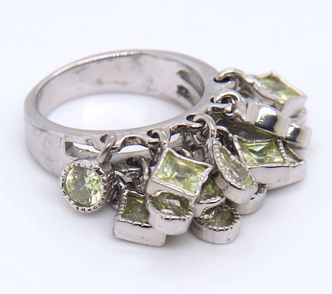 Vintage 925 Sterling Silver Gemstome Dangle Ring