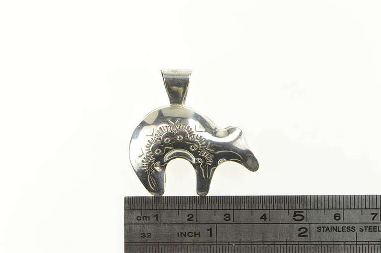 Sterling Silver Chris Beyuka Zuni Fetish Bear Native American Pendant
