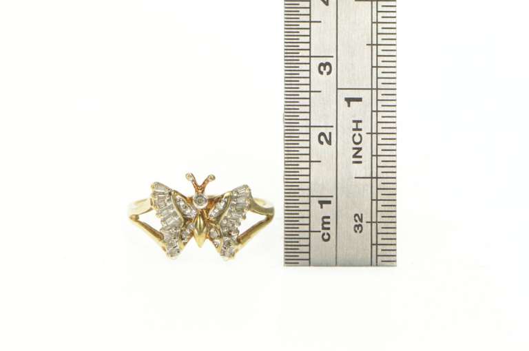 10K Yellow Gold Diamond Encrusted Butterfly Vintage Statement Ring