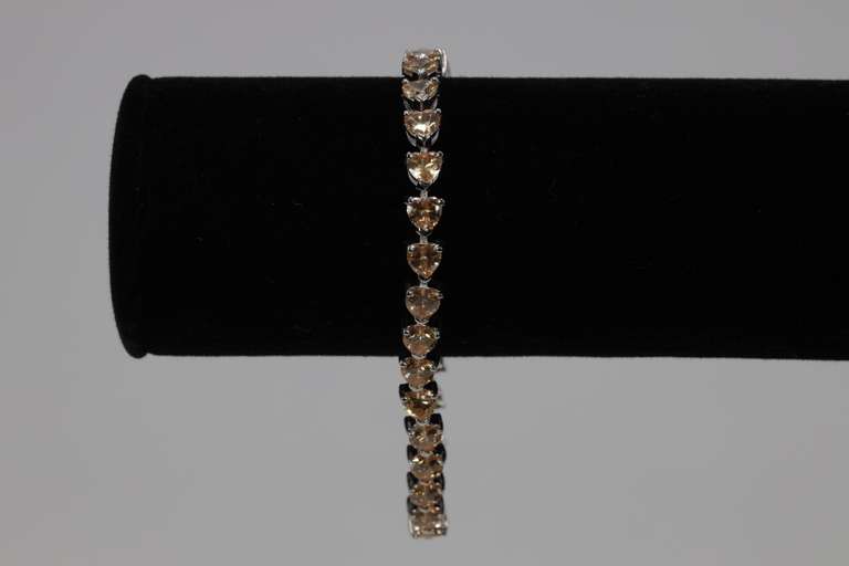 Stunning Citrine CZ Heart Tennis Bracelet .925 Sterling Silver 7.75 Inch