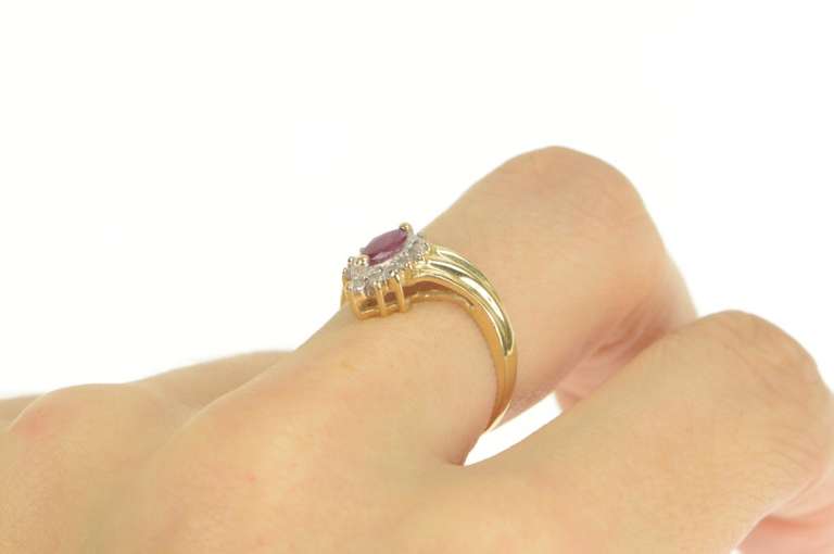 14K Yellow Gold Marquise Ruby Diamond Halo Chevron Ring