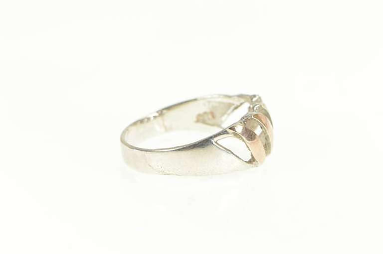 Sterling Silver Two Tone Wavy Striped Domed Band Ring