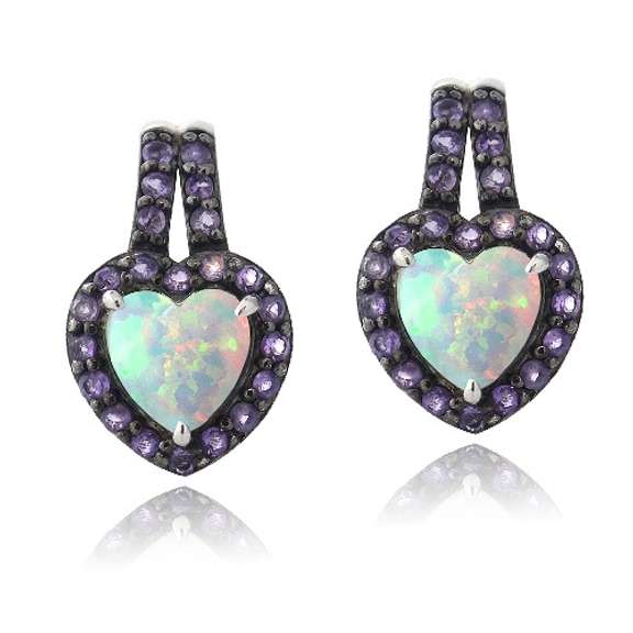 Sterling Silver Created White Opal & Amethyst Earrings