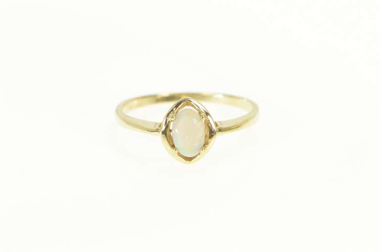 10K Yellow Gold Oval Natural Opal Classic Vintage Statement Ring