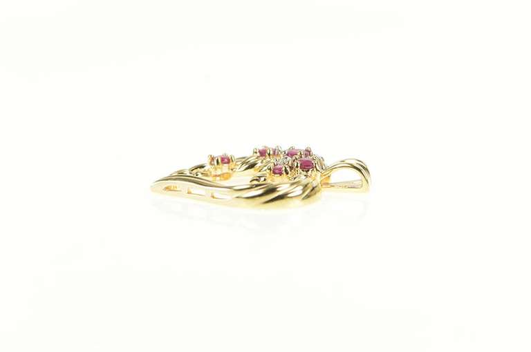 14K Yellow Gold Ruby Diamond Cluster Heart Love Symbol Pendant