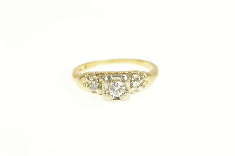 14K Yellow Gold 1940's Diamond Classic 3 Stone Engagement Ring