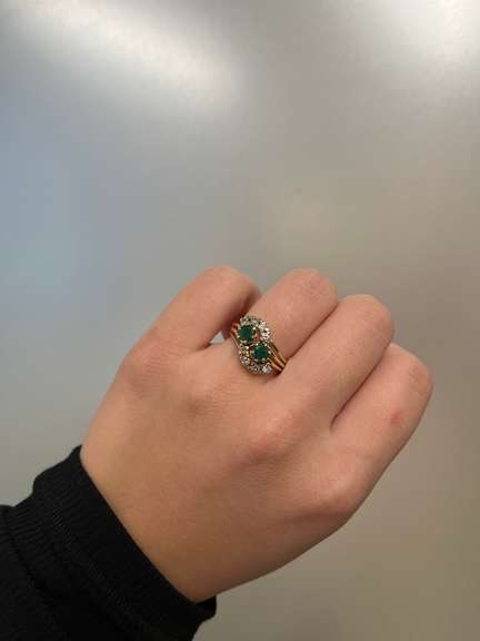 14kt Yellow Gold, Emerald, & Diamond Cocktail Ring