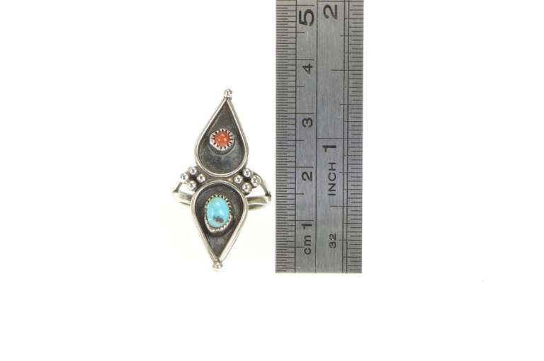 Sterling Silver Southwestern Turquoise Coral Ornate Ring