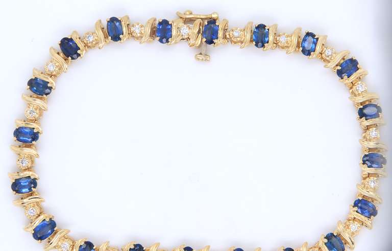 Incredible 18kt Yellow Gold Blue Sapphire and Diamond Tennis Bracelet