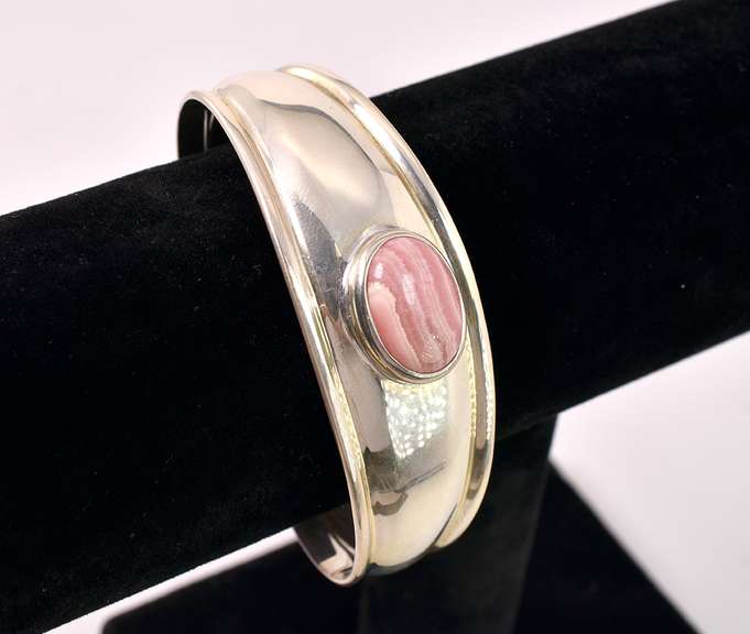 Red And White Gem Set In Sterling Bracelet