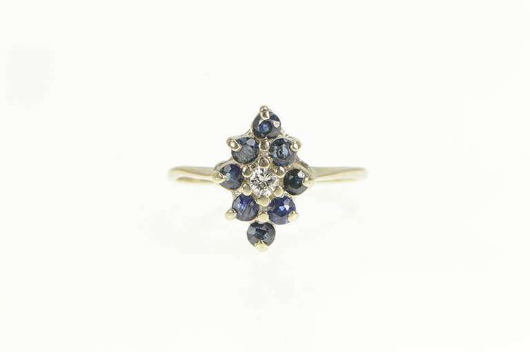14K White Gold Squared Sapphire Diamond Halo Cluster Ring