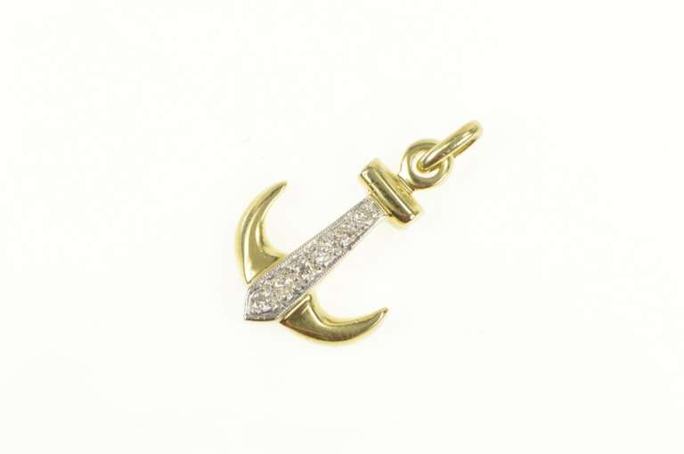 14K Yellow Gold Diamond Anchor Nautical Motif Sailing Hope Pendant