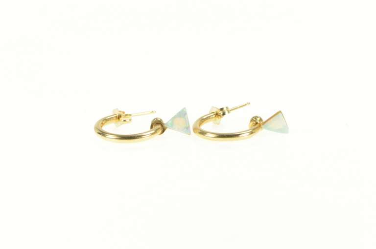 14K Yellow Gold Trillion Natural Opal Dangle Statement Hoop Earrings