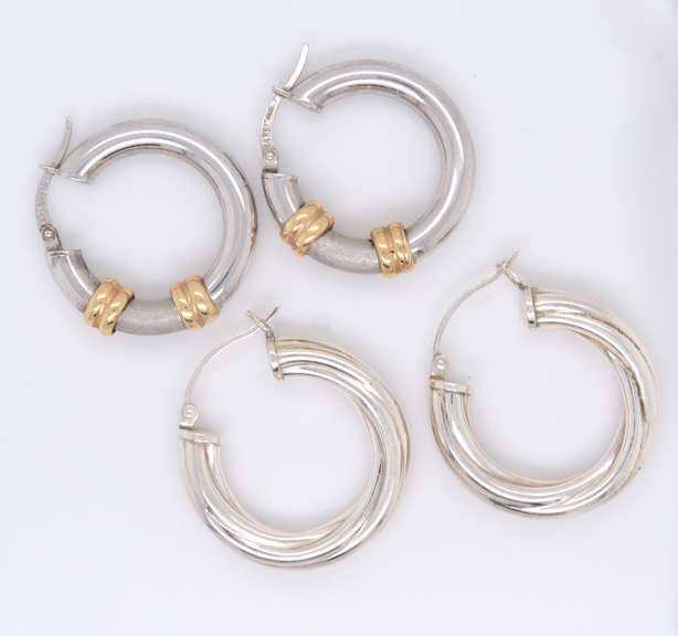 Group Lot of 2 Vintage 925 Sterling Silver Hoop Earrings