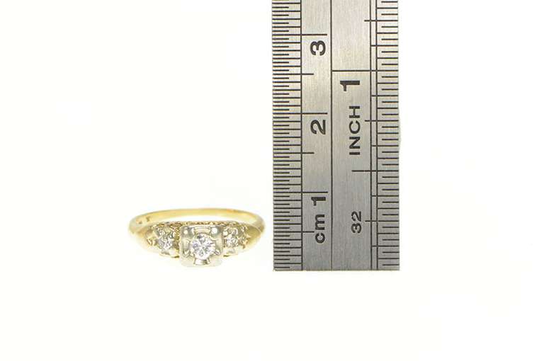 14K Yellow Gold 1940's Diamond Classic 3 Stone Engagement Ring