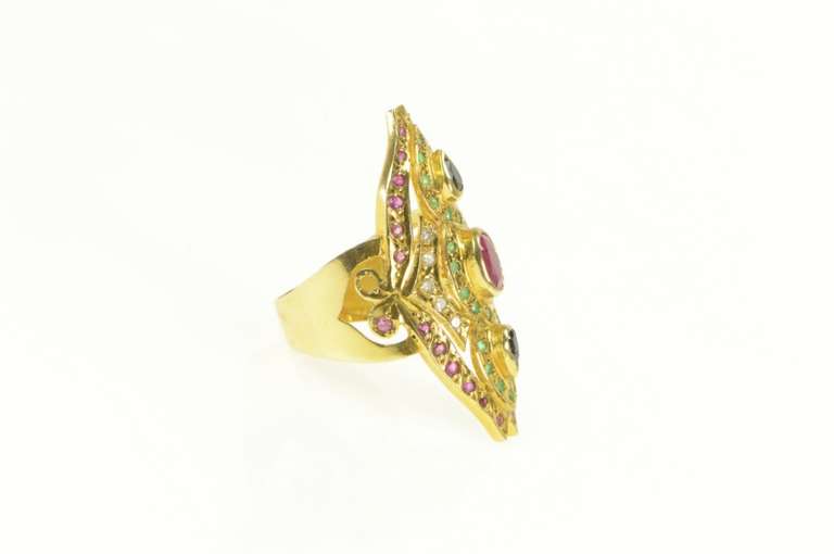 18K Yellow Gold 3.39 Ctw Ruby Sapphire Emerald Encrusted Ring