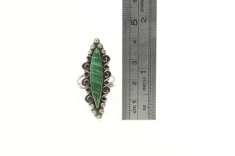 Sterling Silver Southwestern Malachite Marquise Swirl Ring