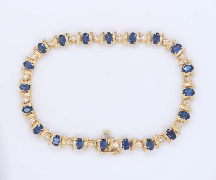 Incredible 18kt Yellow Gold Blue Sapphire and Diamond Tennis Bracelet