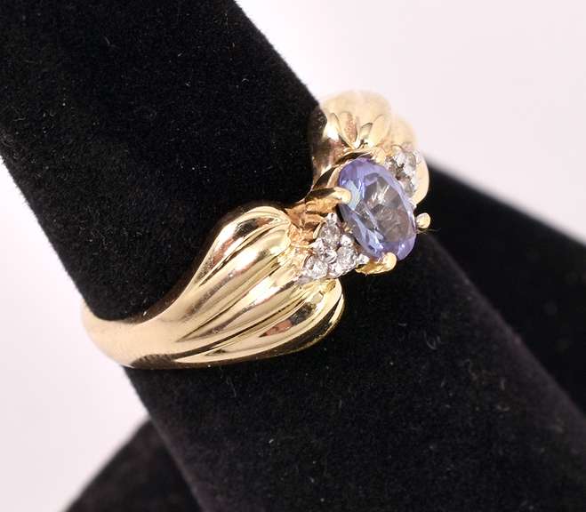 Gorgeous Purple Gemstone and Diamond Ring in 14K Yellow Gold