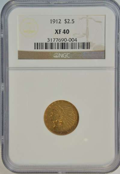Nice better date 1912 US $2.50 Indian Gold Piece. NGC XF40