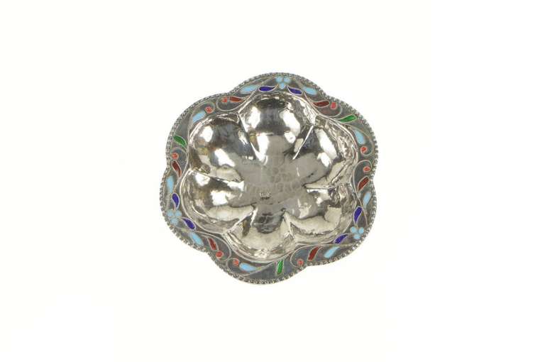 Sterling Silver Floral Paisley Scroll Enamel Catchall Trinket Bowl