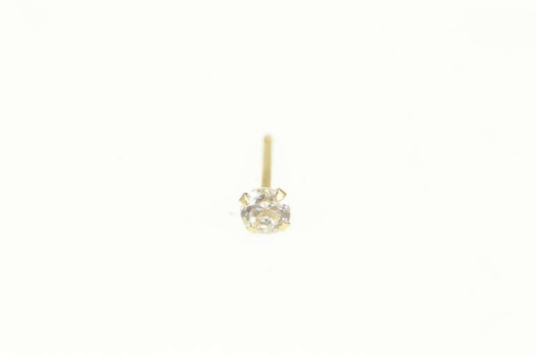 14K Yellow Gold Round Single Solitaire Cubic Zirconia Stud Earring