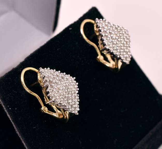 Captivating Diamond Cluster Earrings in Two Tone Yellow Gold