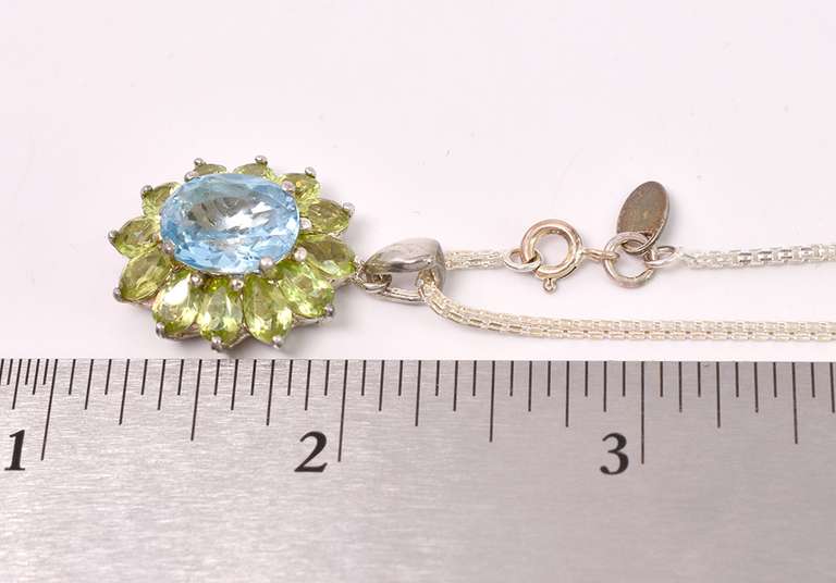 Sterling Necklace With Blue Topaz And Peridot Pendant