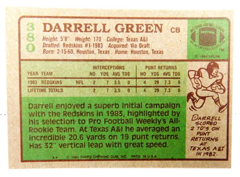 Darrell Green 1984 Topps Rookie Football Card