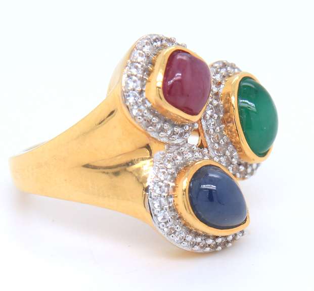 925 Sterling Silver Multi color Gemstone Ring