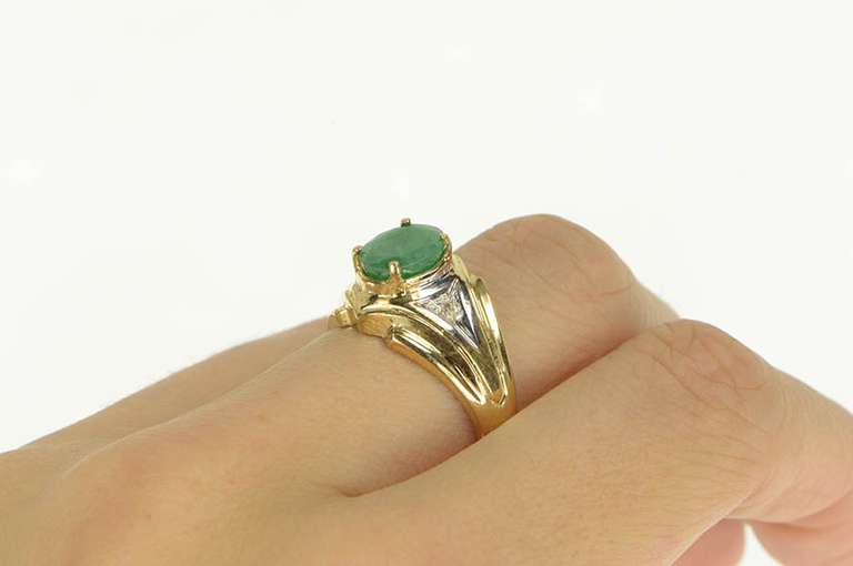 10K Yellow Gold Oval Natural Emerald Diamond Engagement Ring