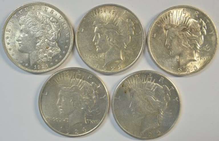 Flashy AU 1921, 1922, 1923, 1924, & 1925 Silver Dollars