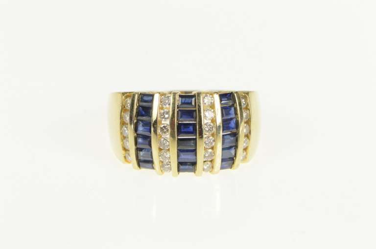 14K Yellow Gold 2.76 Ctw Princess Sapphire Diamond Band Ring