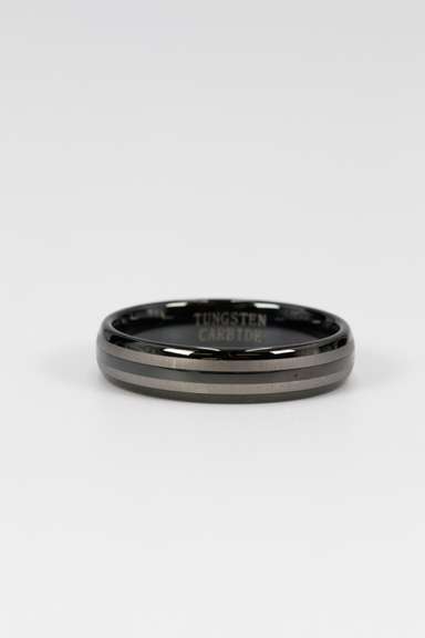 Men's Tungsten Carbide Gray Black Two Tone Wedding Band Comfort Fit Ring Size 15