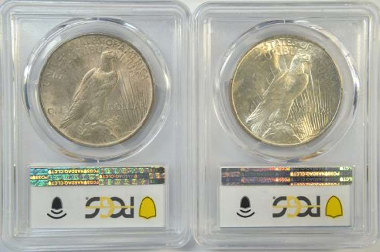 Near Gem BU 1922 & 1923 Peace Silver Dollars. PCGS MS64