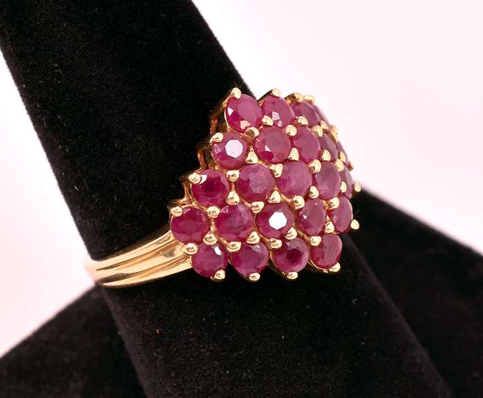 Beautiful Ruby Cluster Ring in 14K Yellow Gold