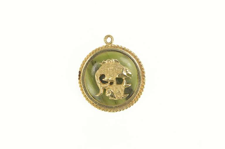 14K Yellow Gold 1960's Pisces Nephrite Astrology Zodiac Pendant/Pin