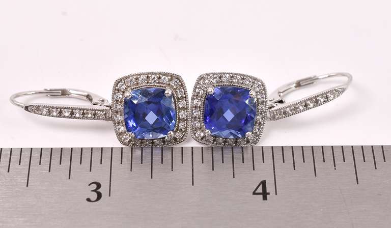 Sensational Blue Sapphire Dangle Earrings in 14K White Gold