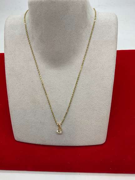 CERTIFIED 14K GOLD ROPE CHAIN WITH A DIAMOND PENDANT
