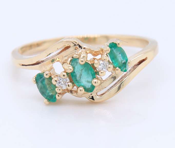 Fabulous Yellow Gold Marquoise Emerald and Diamond Ring
