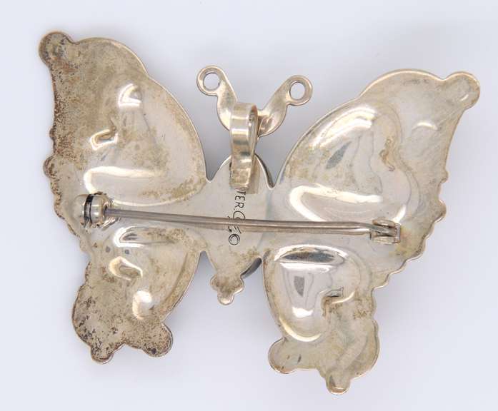 Vintage 925 Sterling Silver Signed Turquoise Butterfly Pendant Brooch