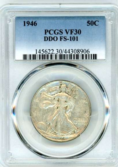 1946 DDO (FS-101) Walking Liberty Half Dollar in PCGS VF30