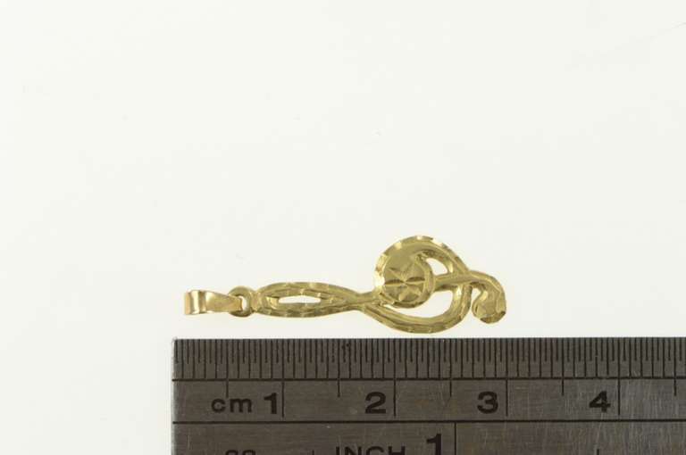 14K Yellow Gold Diamond Cut Treble Clef Music Symbol Charm/Pendant
