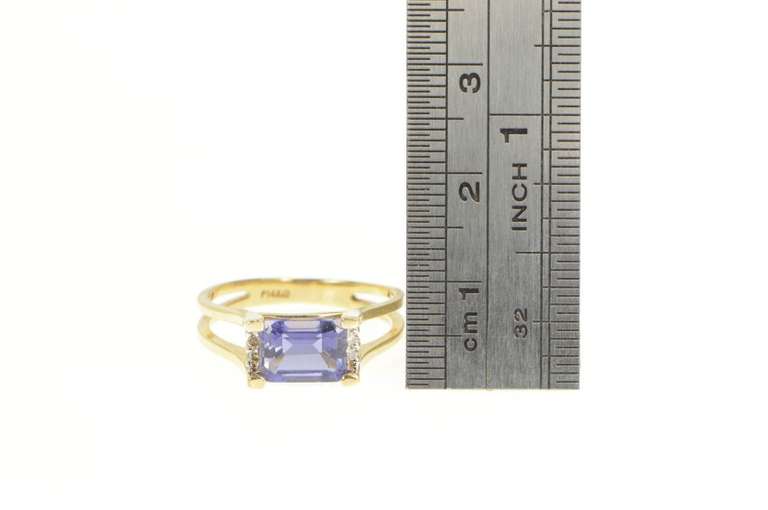 14K Yellow Gold Emerald Cut Amethyst Diamond Accent Squared Ring